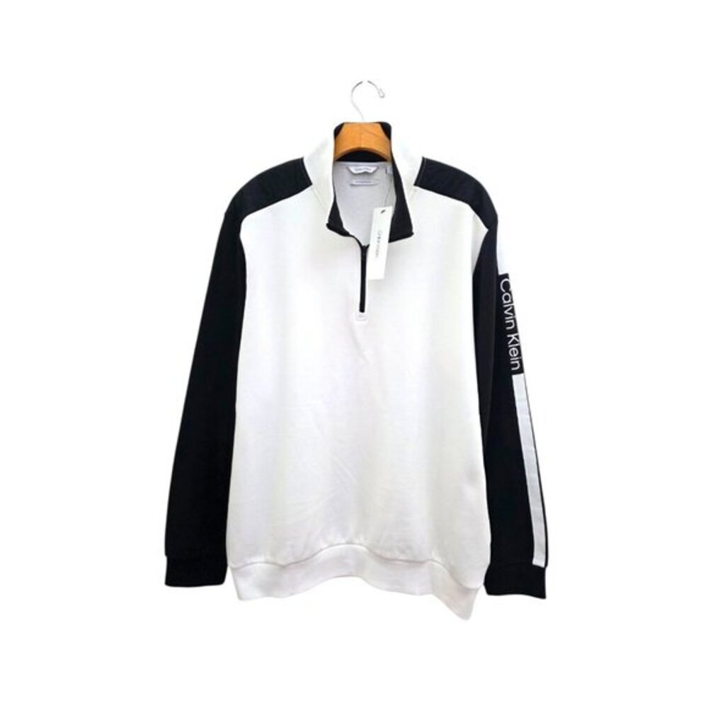 Calvin Klein Colourblocked Quarter Zip Sweatshirt Fleece White Mens Sz XL NEW